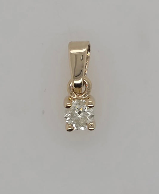 9CT YELLOW GOLD 4 CLAW SET ROUND BRILLIANT CUT DIAMOND SOLITAIRE 0.15CT PENDANT.