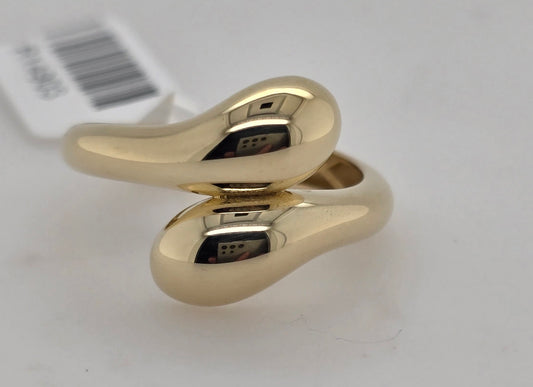 9CT YELLOW GOLD IMPORTRED DOUBLE TEAR DROP RING.