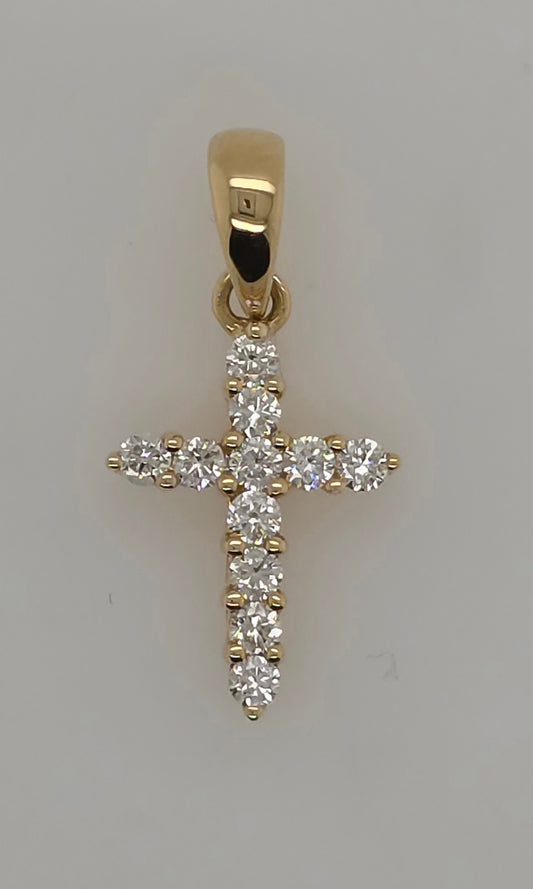 18CT YELLOW GOLD CLAW SET DIAMOND CROSS PENDANT