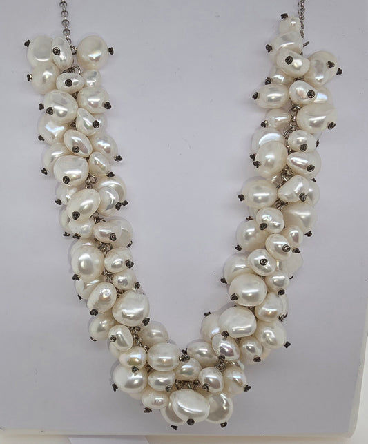 STERLING SILVER 5.5-9MM FRESHWATER KESHI PEARL NECKLACE 38-43MM.