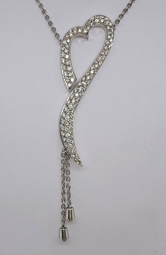 18CT WHITE GOLD DIAMOND PAVE HEART PENDANT AND CHAIN