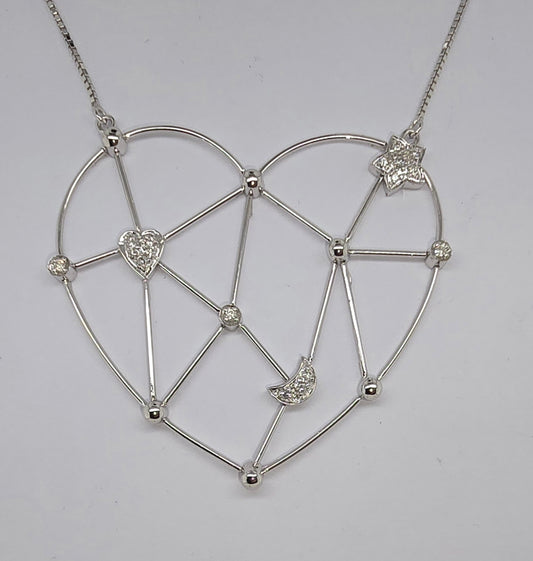 18CT WHITE GOLD DIAMOND HEART PENDANT WITH CHAIN