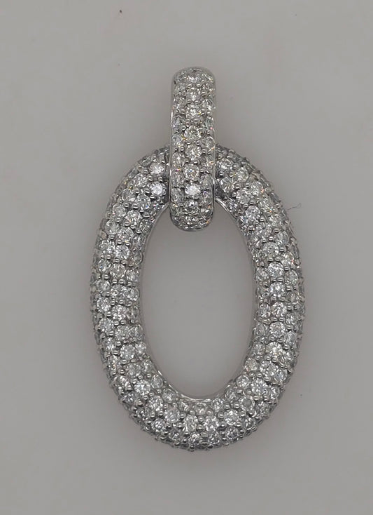 18CT WHITE GOLD DIAMOND OVAL PAVE SET PENDANT