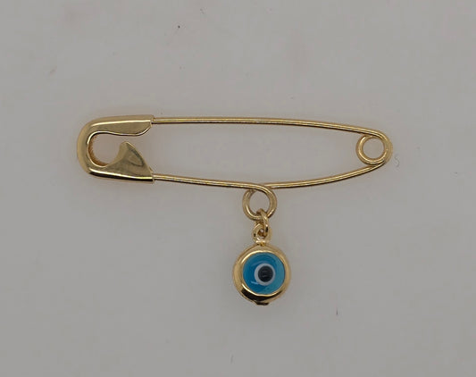 9CT YELLOW GOLD IMPORTED PIN WITH EVIL EYE.