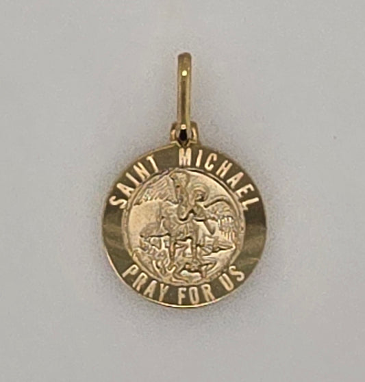 9CT YELLOW GOLD IMPORTED SOLID 15MM SAINT MICHAEL PENDANT.