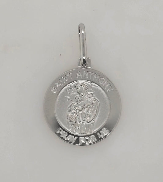9CT WHITE GOLD IMPORTED SOLID 15MM ST ANTHONY PENDANT.
