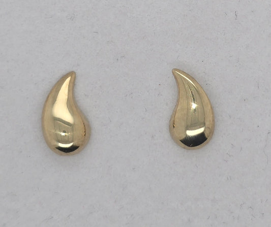 9CT YELLOW GOLD IMPORTED 10MM BUBBLE TEARDROP STUD EARRINGS.
