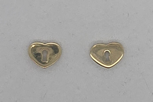 9CT YELLOW GOLD IMPORTED 8MM X 6MM HEART KEYHOLE STUD EARRINGS.