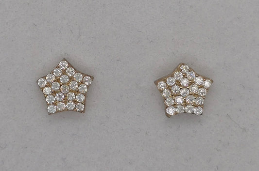 9CT YELLOW GOLD IMPORTED 7MM CUBIC ZIRCONIA PAVE STAR STUD EARRINGS.