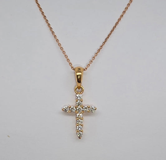 18CT ROSE GOLD CLAW SET DIAMOND CROSS PENDANT