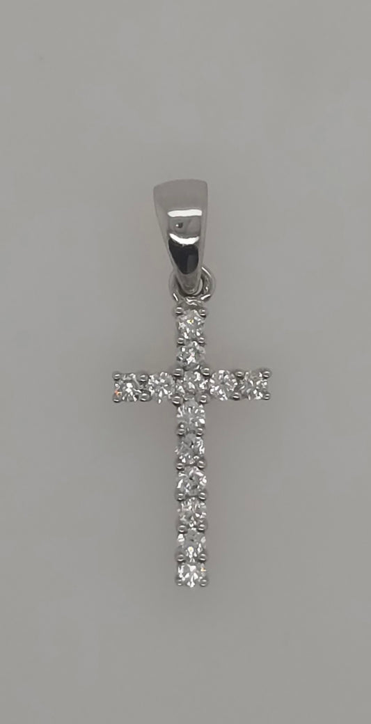18CT WHITE GOLD SMALL DIAMOND CROSS.