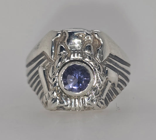 STERLING SILVER BEZEL SET 6MM ROUND IOLITE FANCY EAGLE RING
