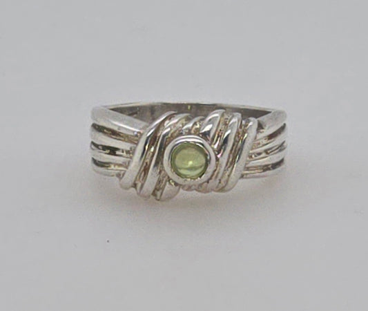 STERLING SILVER BEZEL SET 3MM ROUND PERIDOT CABOCHON FANCY RING