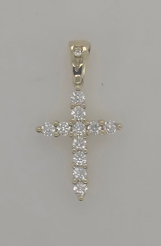 9CT YELLOW GOLD CLAW SET CUBIC ZIRCONIA 18 X 12MM CROSS PENDANT
