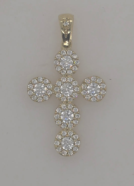 9CT YELLOW GOLD CLAW SET CLUSTER CUBIC ZIRCONIA 20 X 15MM CROSS PENDANT