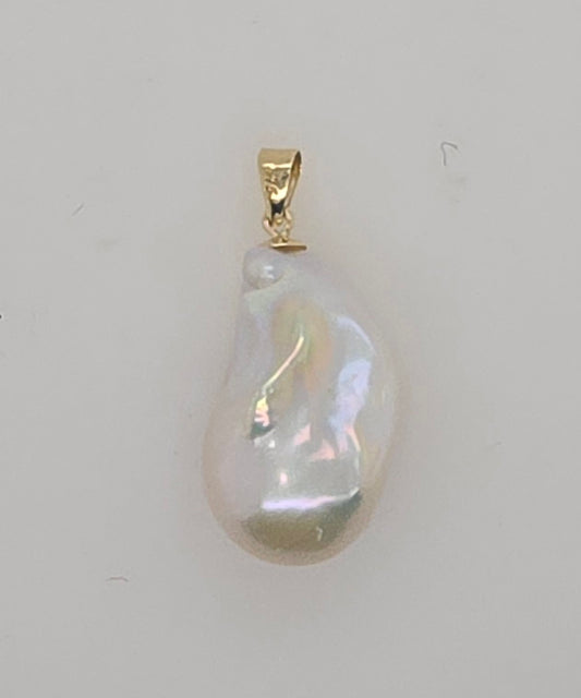 9CT YELLOW GOLD 13MM AAA BAROQUE FRESHWATER PEARL PENDANT