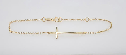 9CT YELLOW GOLD IMPORTED 16-18CM CROSS BRACELET.