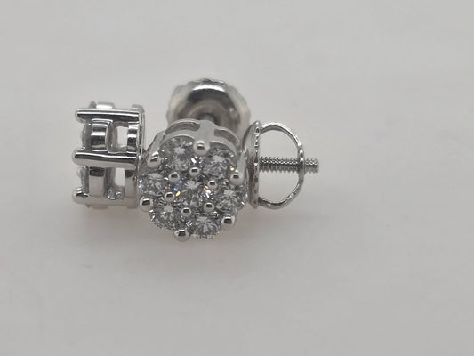 10CT WHITE GOLD CLUSTER 0.50CT LAB GROWN DIAMOND STUD EARRINGS.