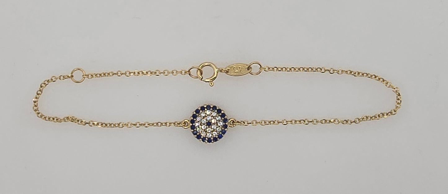 9CT YELLOW GOLD IMPORTED CUBIC ZIRCONIA DOUBLE SIDED EVIL EYE BRACELET