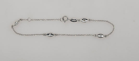 9CT WHITE GOLD 18CM IMPORTED TRACE CHAIN WITH CUBIC ZIRCONIA CHARM BRACELET