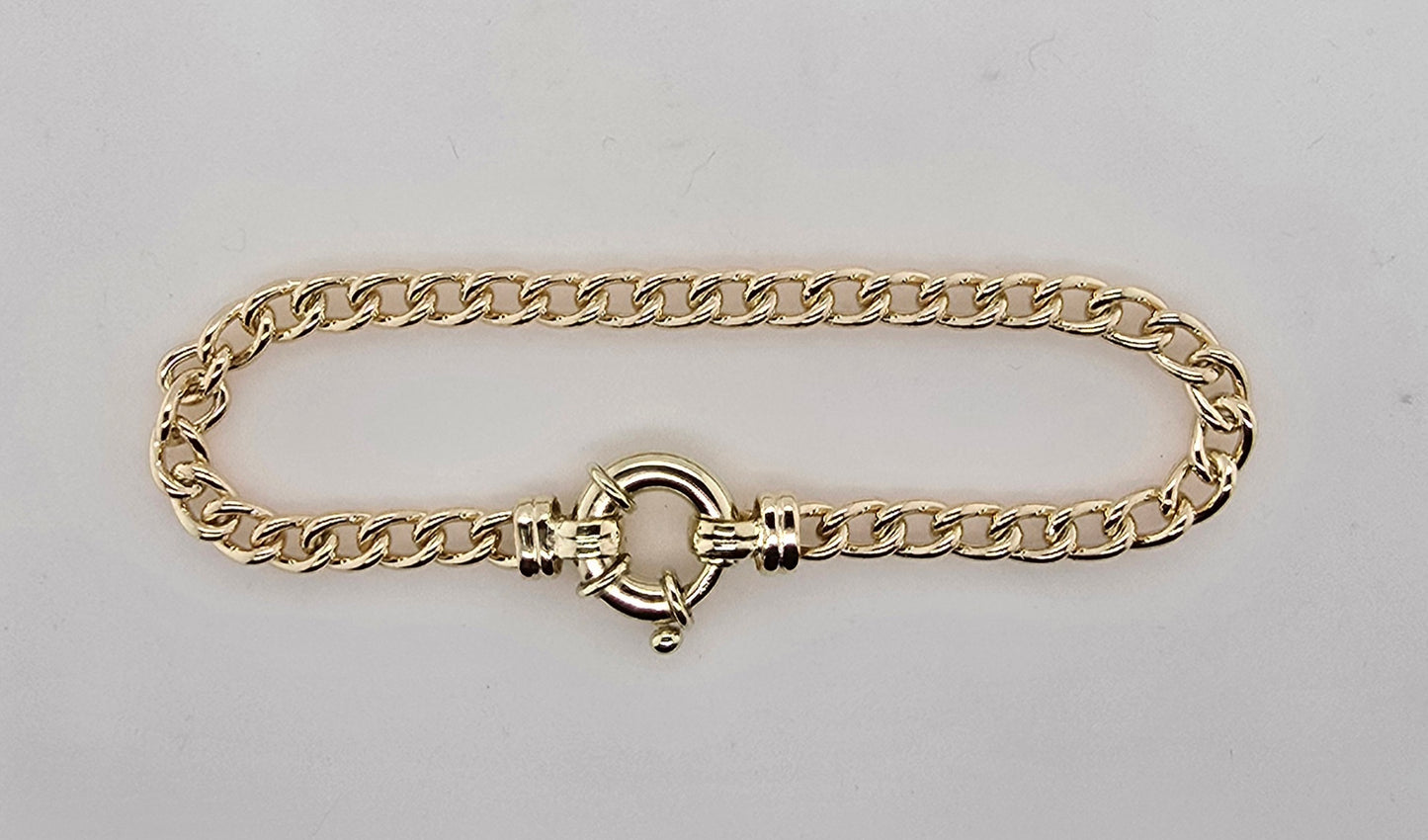 9CT YELLOW GOLD SOLID HANDMADE 19CM X 5MM CURB BRACELET 15.5GRAMS.