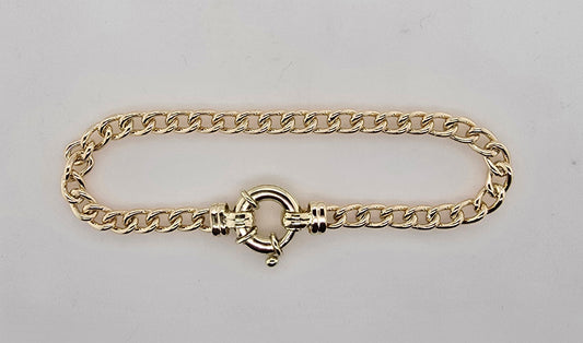 9CT YELLOW GOLD SOLID HANDMADE 19CM X 5MM CURB BRACELET 15.5GRAMS.