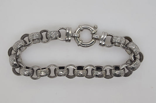 9CT WHITE GOLD DAY/NIGHT 20CM X 10MM X 4.5MM BELCHER BRACELET WITH BOLTRING CLASP 31.8GRAMS