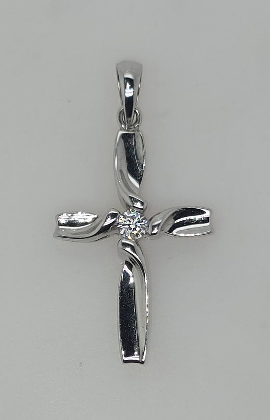 18CT WHITE GOLD DIAMOND CROSS.