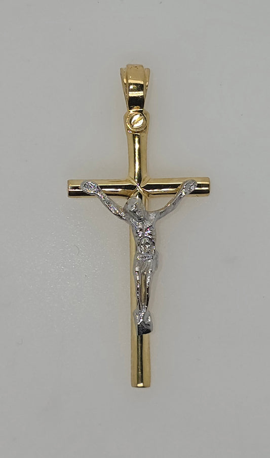 18CT TWO TONE IMPORTED CRUCIFIX PENDANT.
