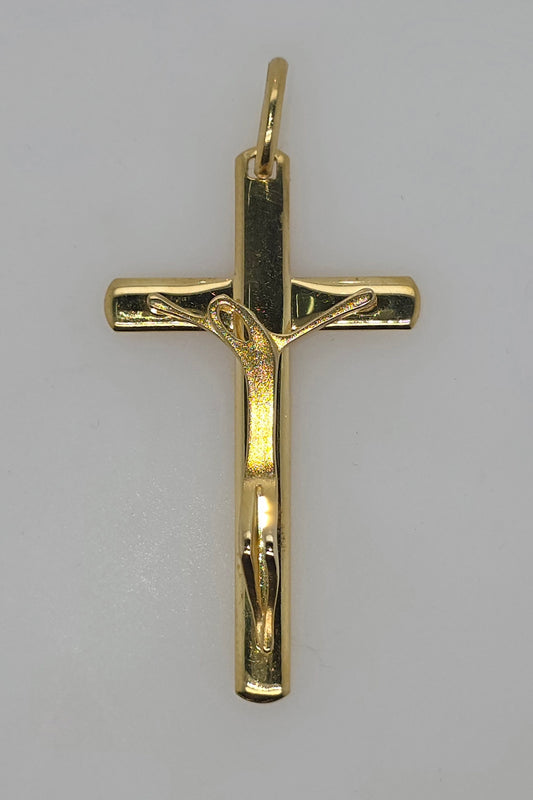 18CT YELLOW GOLD IMPORTED 42MM X 24MM CRUCIFIX PENDANT.