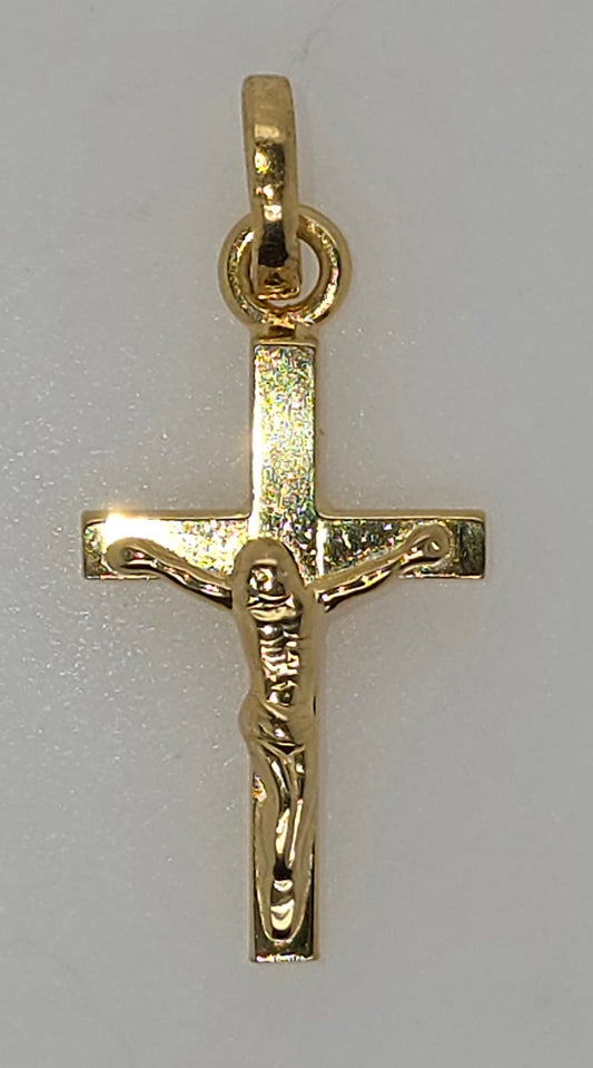 18CT YELLOW GOLD IMPORTED ITALIAN 18MM X 11MM CRUCIFIX PENDANT.