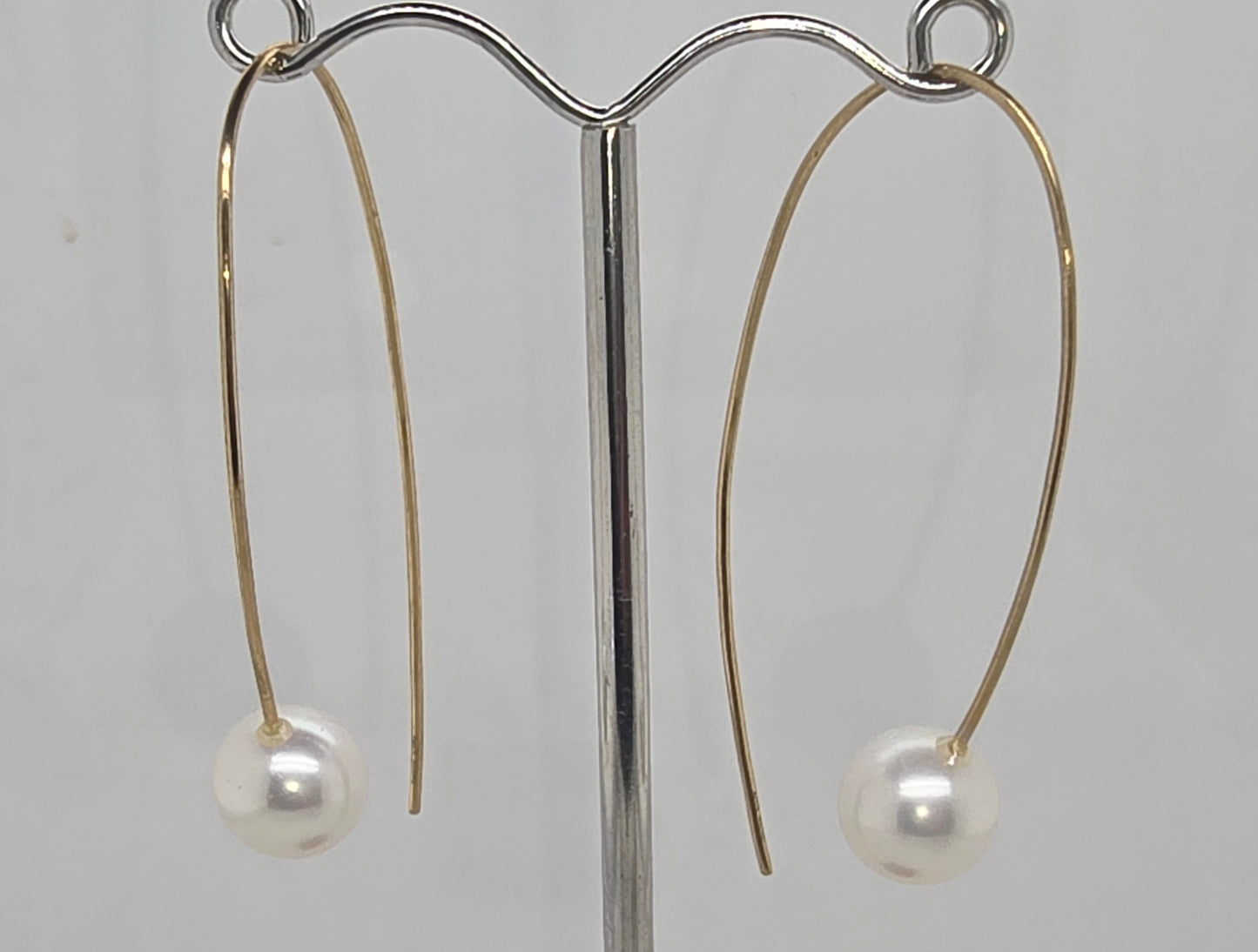 9CT YELLOW GOLD 8.5-9MM FRESHWATER PEARL LONG DROP HOOK EARRINGS