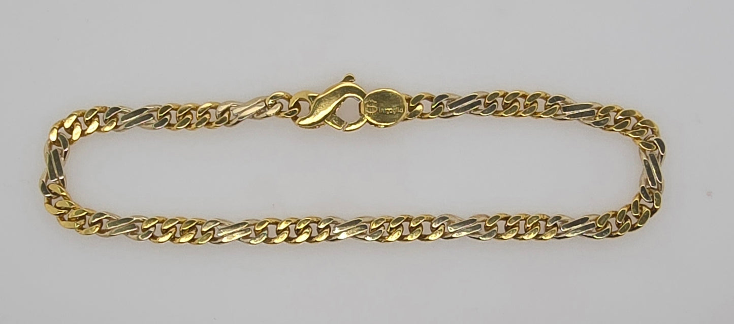 18CT TWO TONE ITALIAN IMPORTED 21CM FANCY FIGARO BRACELET
