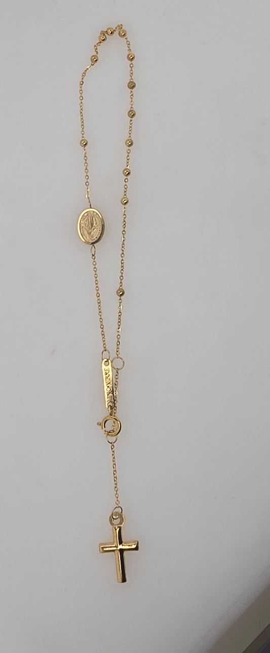 9CT YELLOW GOLD ITALIAN ROSARY BRACELET.