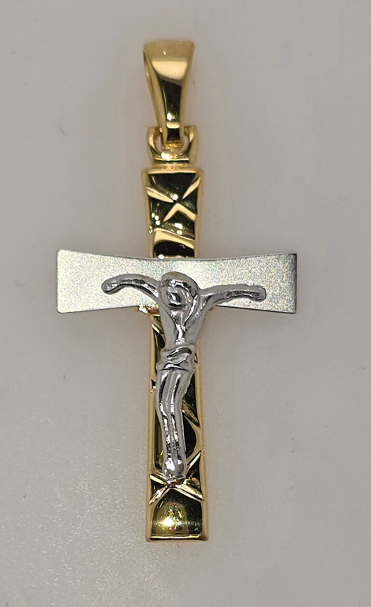 18CT TWO TONE ITALIAN 30MM X 18MM FANCY 3.8GRAM CRUCIFIX