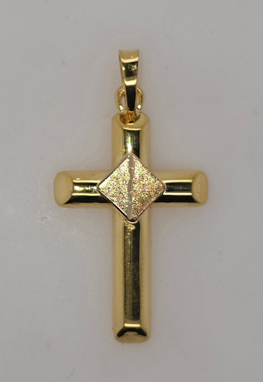 18CT THREE TONE IMPORTED 30MM X 20MM CROSS.