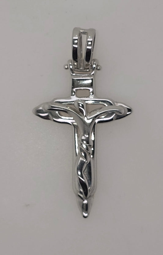 18CT WHITE GOLD ITALIAN IMPORTED 32MM X 20MM CRUCIFIX PENDANT.