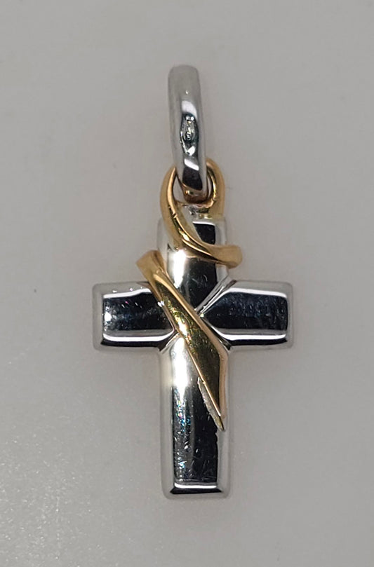 18CT TWO TONE IMPORTED FANCY 19MM X 13MM 2.4GRAM CROSS PENDANT