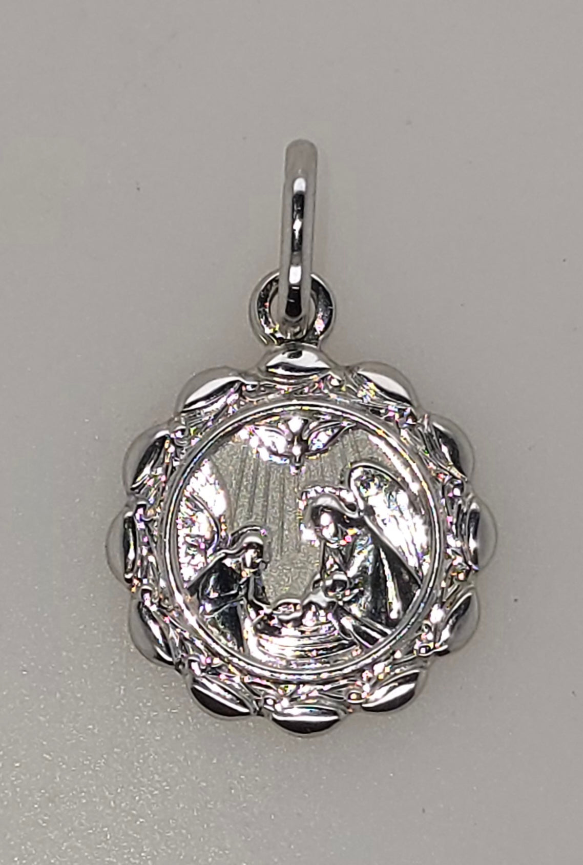 9CT WHITE GOLD IMPORTED ITALIAN BAPTISM 13MM CHARM.