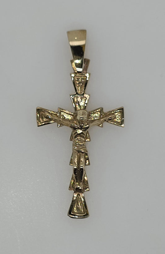 9CT YELLOW GOLD SOLID 30MM X 17MM FANCY CRUCIFIX PENDANT.