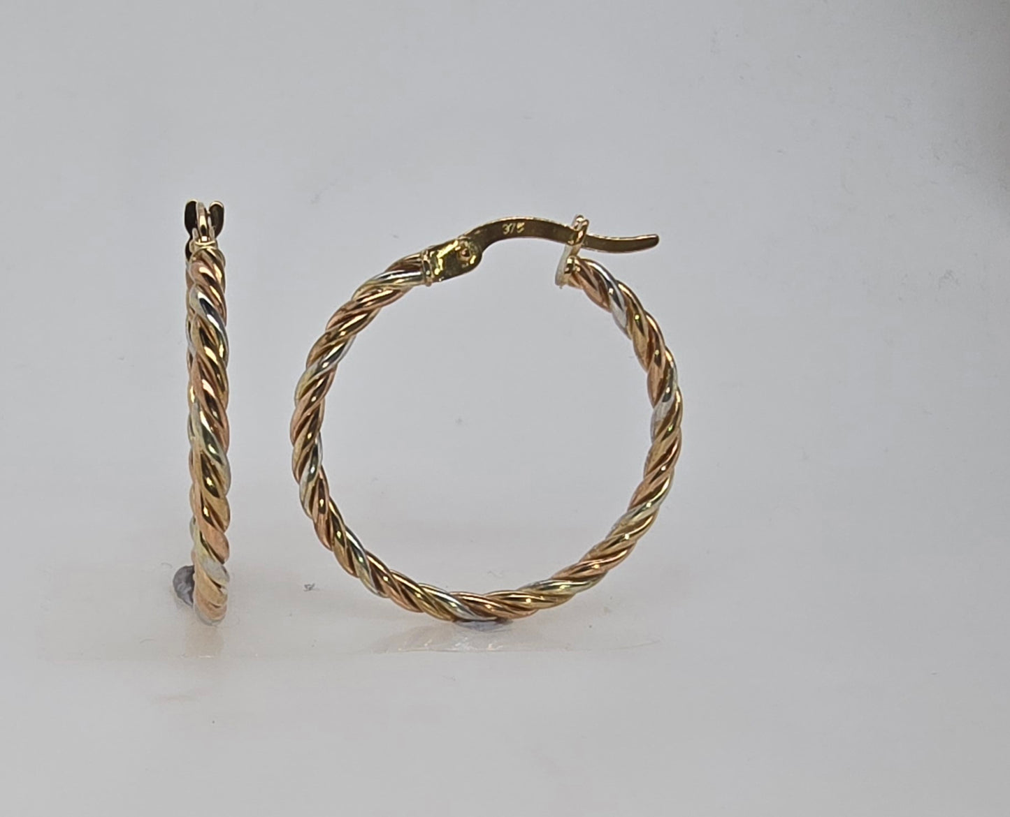 9CT THREE TONE TWIST HOOP EARRINGS