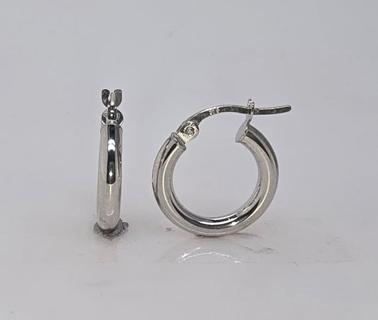9CT WHITE GOLD IMPORTED HOOP EARRINGS.
