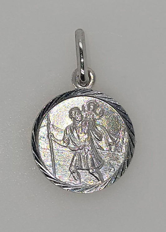 9CT WHITE GOLD IMPOTRED ITALIAN SOLID 12MM ST CHRISTOPHER CHARM