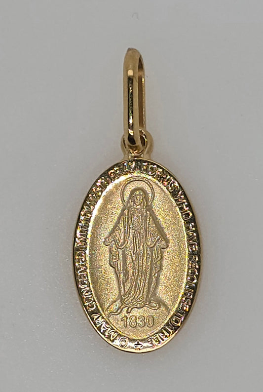9CT YELLOW GOLD SOLID IMPORTED MIRACULOUS MARY PENDANT.
