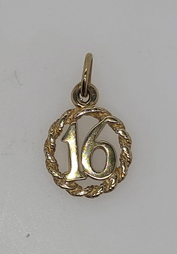 9CT YELLOW GOLD 12MM TWIST CIRCLE 16 CHARM.