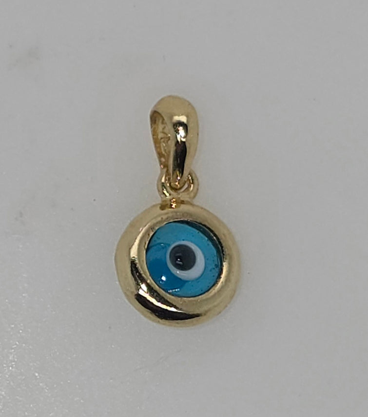 9CT YELLOW GOLD IMPORTED 7.6MM EVIL EYE PENDANT.