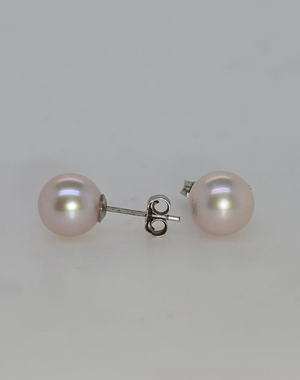 STERLING SILVER 9-10MM PINK FRESHWATER PEARL STUD EARRINGS.