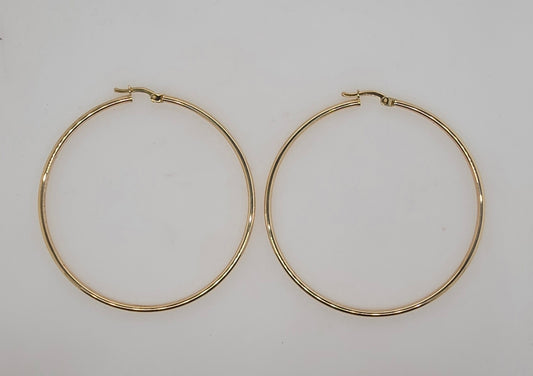 9CT YELLOW GOLD IMPORTED 2MM X 50MM HOOP EARRINGS