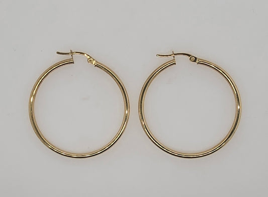 9CT YELLOW GOLD IMPORTED 2MM X 30MM HOOP EARRINGS