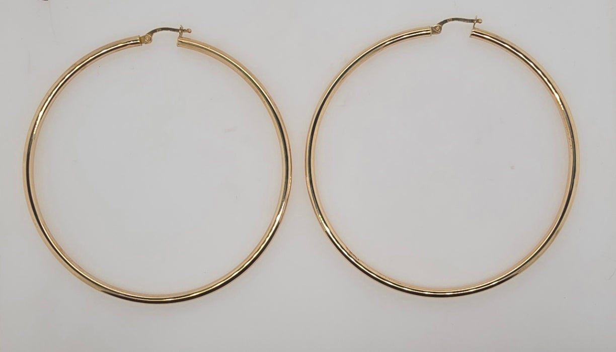 9CT YELLOW GOLD IMPORTED 2.5MM X 60MM HOOP EARRINGS